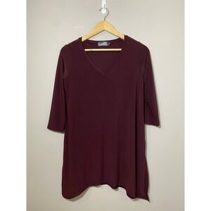 Sympli Burgundy V Neck 3/4 Sleeve Tunic Top Made in Canada Size 10 Asymmetric